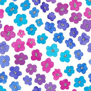 Blue, pink and purple flowers with spots