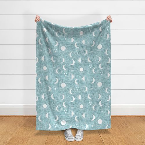 jumbo moony moons - linen texture - forest