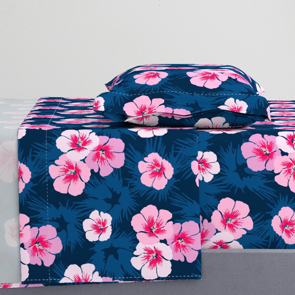 Navy & Pink Hibiscus Floral