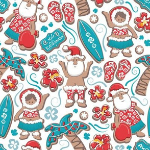Small scale // Mele Kalikimaka Hawaiian Christmas gingerbread cookies // white background blue holiday cookies