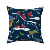 crimson rosellas in winter repeat b dark blue-01