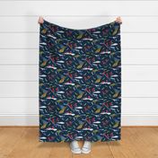 crimson rosellas in winter repeat b dark blue-01