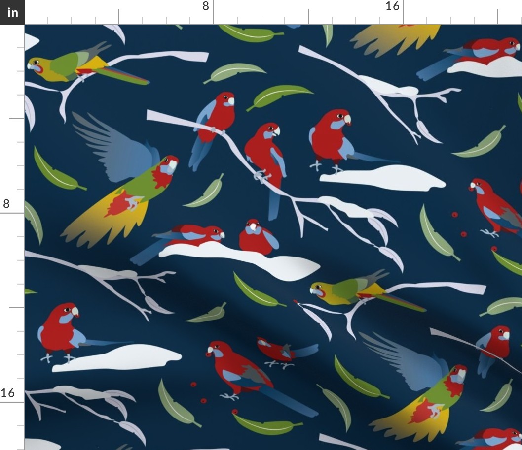 crimson rosellas in winter repeat b dark blue-01