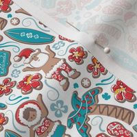 Tiny scale // Mele Kalikimaka Hawaiian Christmas gingerbread cookies // white background blue holiday cookies