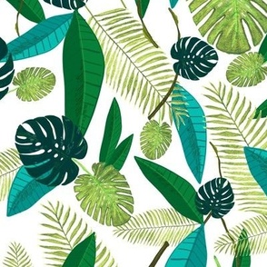 Tropical green leaves seamless pattern