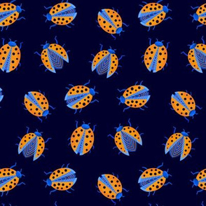 Orange Ladybugs on Dark Navy - Small Scale