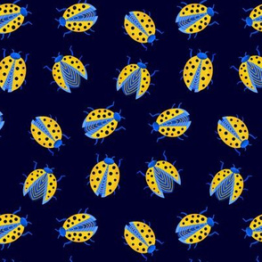 Yellow Ladybugs on Dark Navy - Small Scale