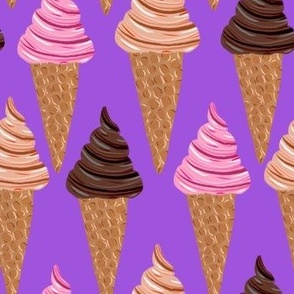 strawberry vanilla chocolate ice cream purple background 