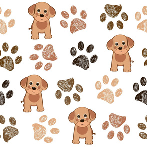 Dog and Doodle Paw Prints and Bones Pattern