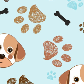 Cute Dog, Paw Print and Bone Funny Pattern