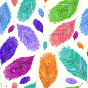 304-Gulsen-Birds of a feather Colorful hand drawn doodle feathers pattern white background