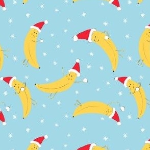Christmas Bananas throwing Snowballs, Blue