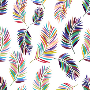 Tropical Brush Colorful Hand Drawn Palm Leaves Pattern