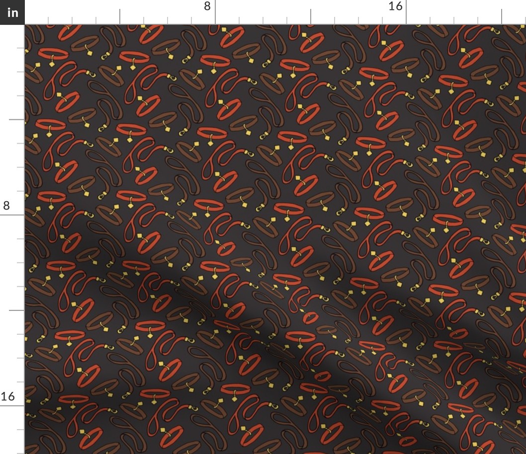 Leash and Collar Pattern in Brown and Orange on Charcoal