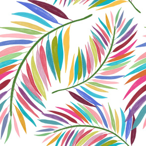 Tropical Brush Colorful Hand Drawn Palm Leaves Pattern