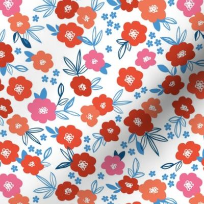 Sweet blossom garden romantic english liberty print flowers nursery white blush usa blue red on white