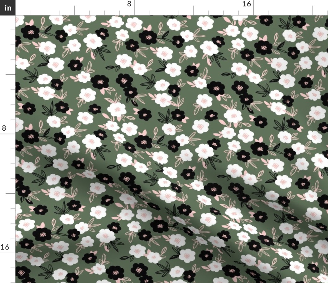 Sweet blossom garden romantic english liberty print flowers nursery forest green white black