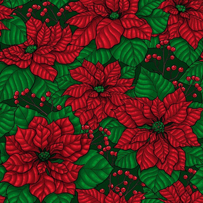 Red poinsettia, Cristmas pattern 2