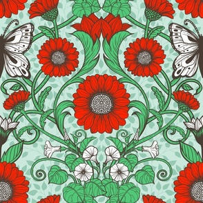 Art Nouveau daisies and butterflies 2