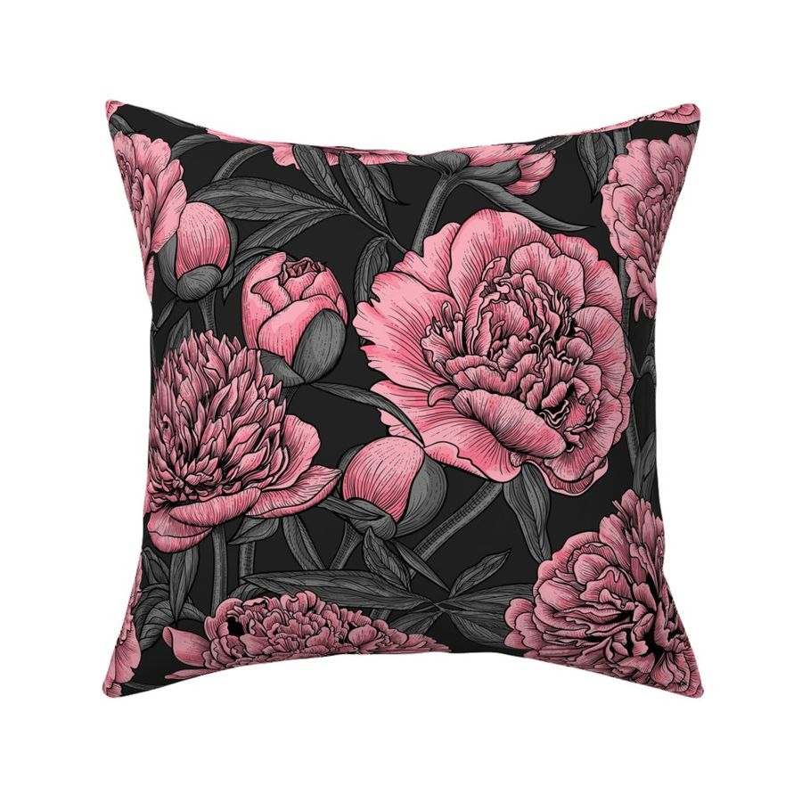 Pink peony garden on dark gray