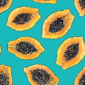 Papaya slices on turquoise 