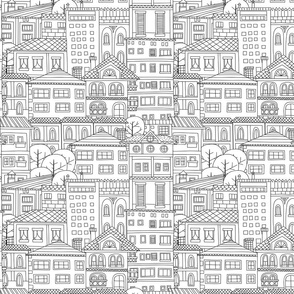 Doodle town patter in black and white