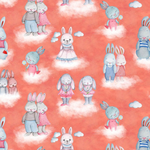 rabbits on clouds coral peach FLWRT