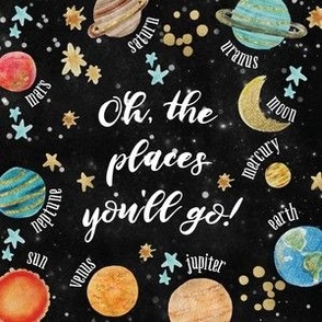 6" square: oh, the places you'll go! // black