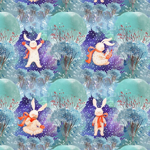 8" CHEATERQUILT WINTER CHRISTMAS RABBIT SNOW PAJAMAS NIGHT