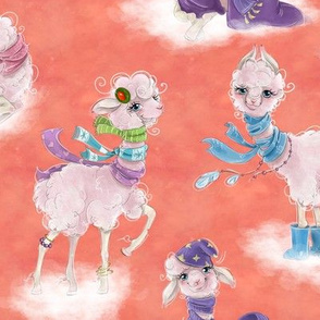 llamas on clouds coral peach FLWRT