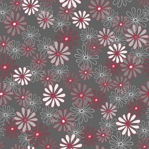 Daisies of Red and Grey - medium small scale