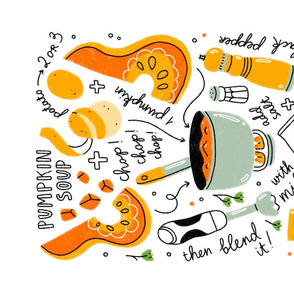 Pumpkin soup recipe illustration tea towel