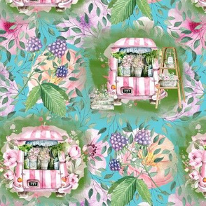 SMALL FLOWER MARKET VAN TURQUOISE BLUE PINK FLWRHT