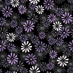 Daisies of Purple on Black - medium small scale