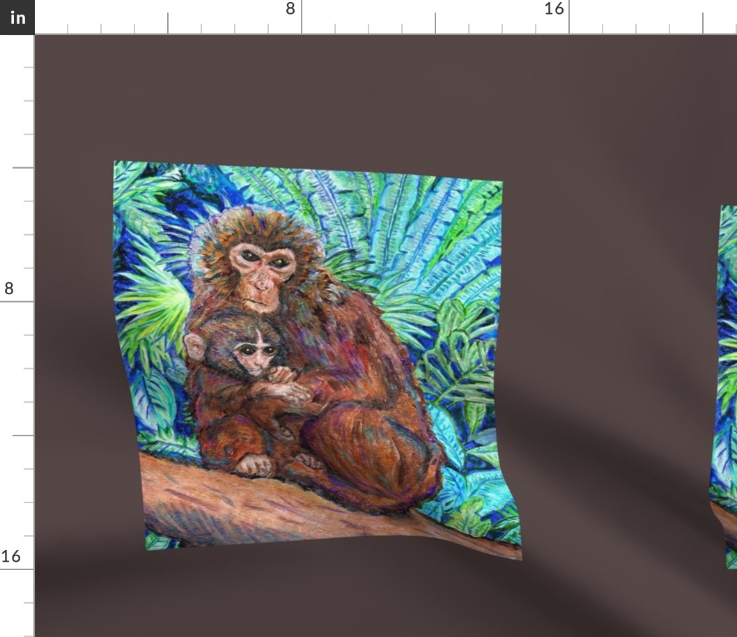 Monkey and Baby framed in brown