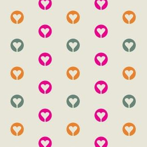 Moss, Pink and Orange Hearts on Neutral Background