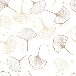 Hand drawn ginkgo biloba pattern white background