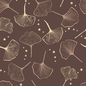 Hand drawn ginkgo biloba pattern brown background