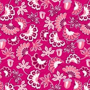 Floral folk, swirl, pink background