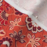 Floral folk, swirl, red background