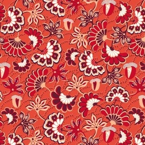 Floral folk, swirl, red background