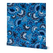 Floral folk, swirl, blue background