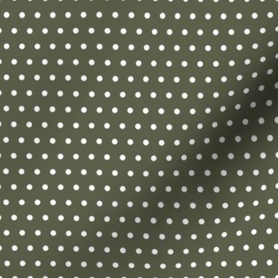 White Polka Dots on Olive Green (dots, polka dots, spots, circles, green, olive green, dusty, sage, green)