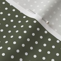 White Polka Dots on Olive Green (dots, polka dots, spots, circles, green, olive green, dusty, sage, green)