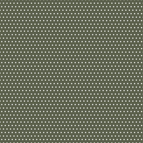 White Polka Dots on Olive Green (dots, polka dots, spots, circles, green, olive green, dusty, sage, green)