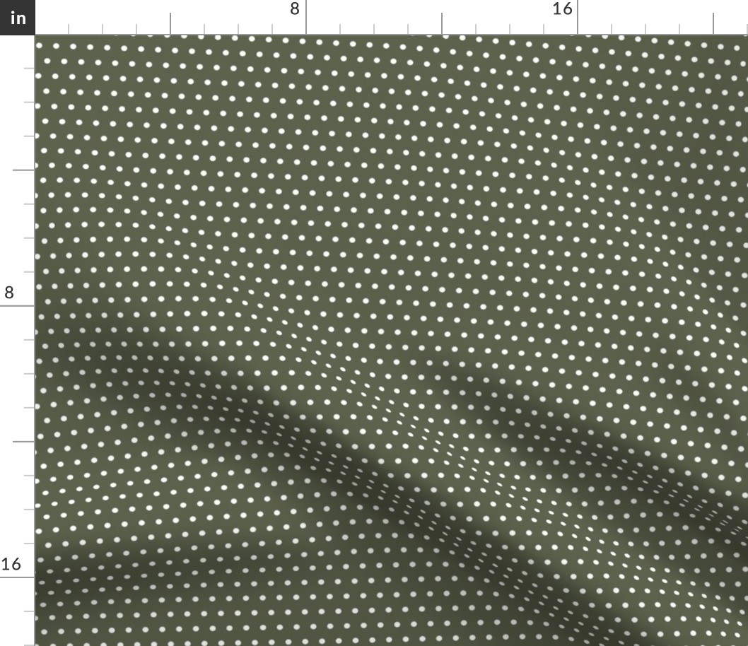 White Polka Dots on Olive Green (dots, polka dots, spots, circles, green, olive green, dusty, sage, green)
