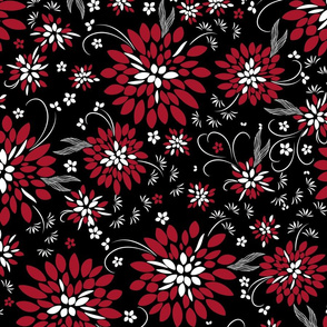 Large Red flowers. Black background