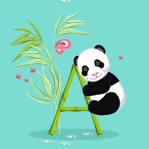 The letter A and Panda, turquoise background, Small scale