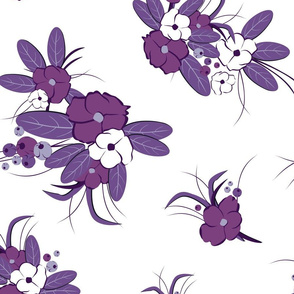 Large retro flowers. Purple, lilac, lilac on a white background 