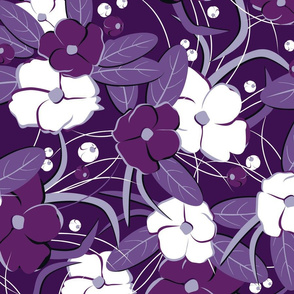 Large retro flowers. Purple on purple background